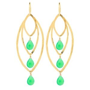 Judith Bright Alexandra Earrings 14k Gold Filled Dangling Dangly Green Teardrop